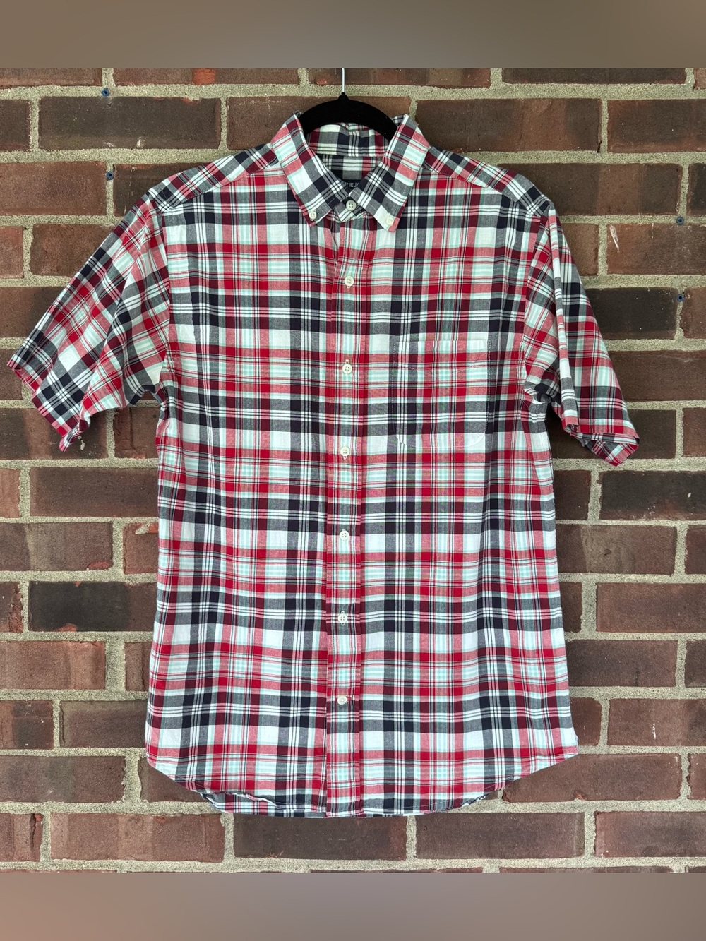 Cremieux Classics Mens Small Plaid Button Front Shirt Red Blue White Cotton